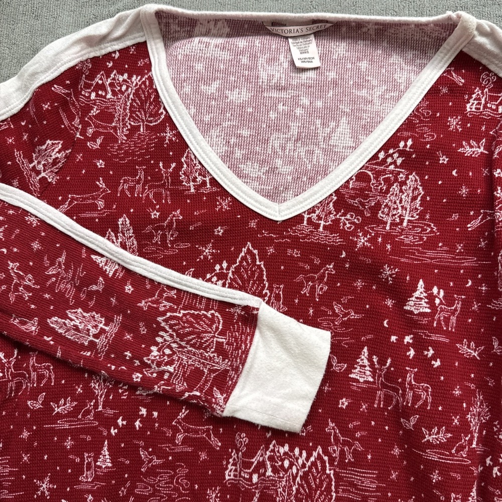Victorias Secret Red Holiday Thermal Pajama Set Waffle Knit Christmas Women's XS